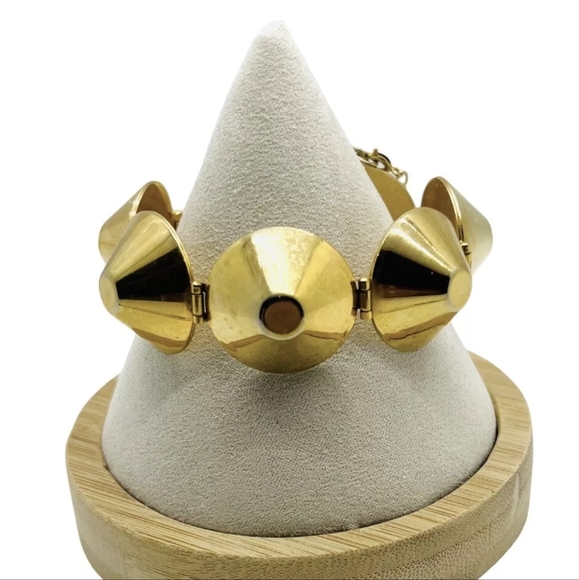 VTG GOLD TONE CHUNKY CONE BRACELET W/SECURITY CHAIN - Picture 2 of 14